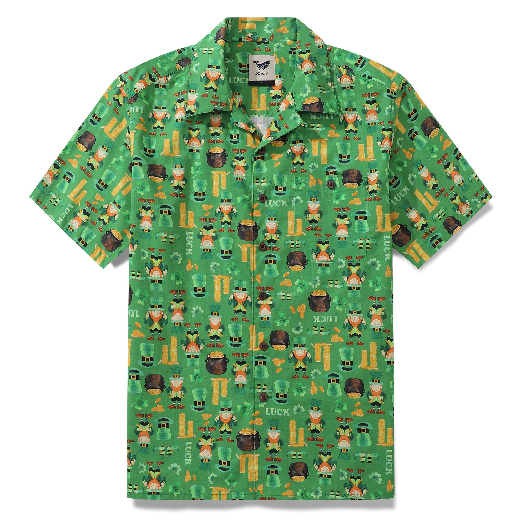 St. Patrick's Day Gift Hawaiian Shirt For Men Lucky Symbol By Samantha O' Malley Shirt Camp Collar 100% Cotton