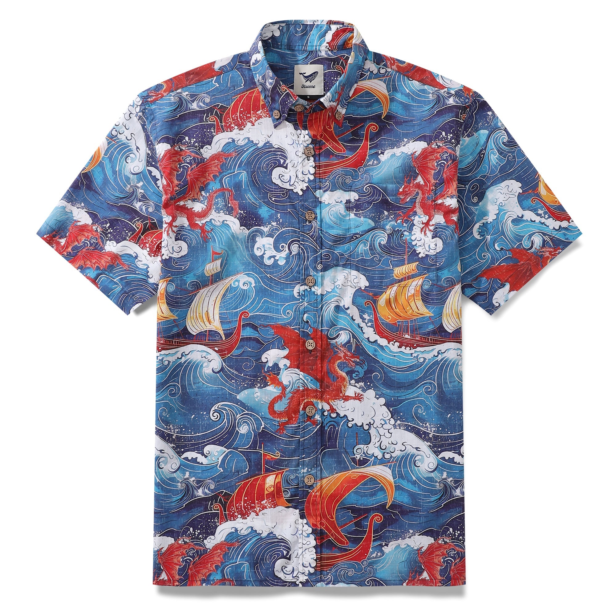 Yiume Viking Hawaiian Shirt For Men Dragon-Hunting Button-down Short Sleeve Cotton Beach Shirt Dragon-hunting Viking By Sun