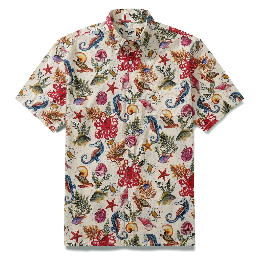 Men's Funky Hawaiian Shirt Marine Life Seahorse Octopus Print Button-down Tencel™ Marine Life (tencel™) By Amy
