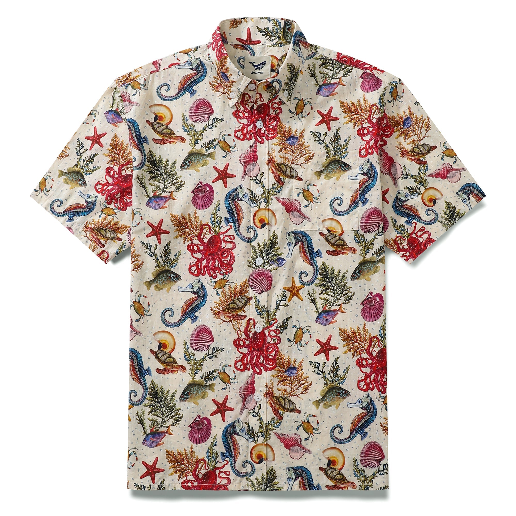 Men's Funky Hawaiian Shirt Marine Life Seahorse Octopus Print Button-down Tencel™ Marine Life (tencel™) By Amy