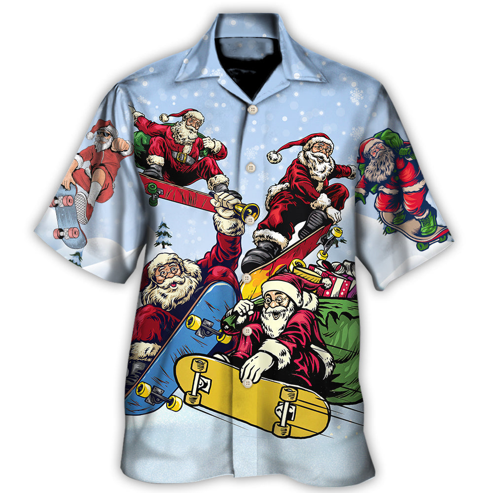 Christmas Santa Skateboard Snow Day - Hawaiian Shirt
