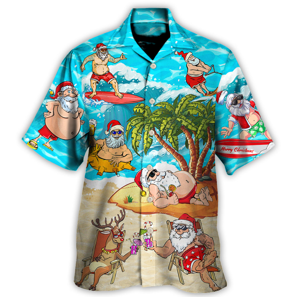 Christmas Santa Claus Chilling On The Beach Mele Kalikimaka Funny - Hawaiian Shirt