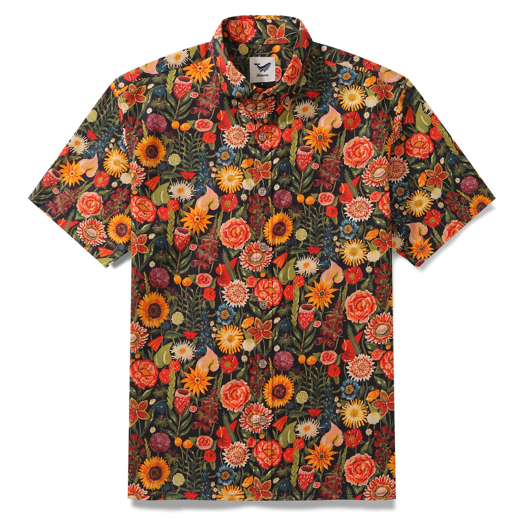 1930s Vintage Hawaiian Shirt For Men Flowers Shirt Button-down Short Sleeve 100% Cotton Shirt By Sherry