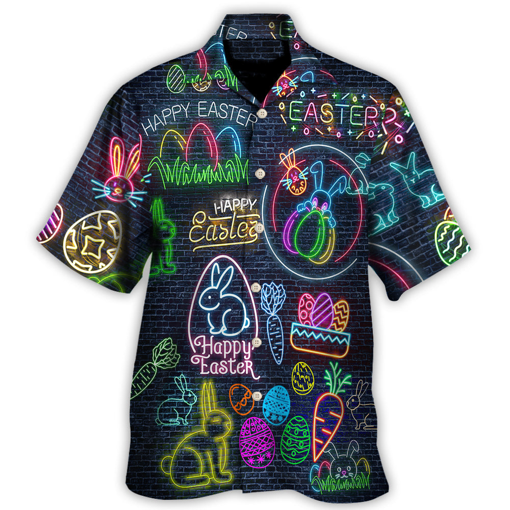Easter Is Coming Rabbit Neon Style In Black - Hawaiian Shirt