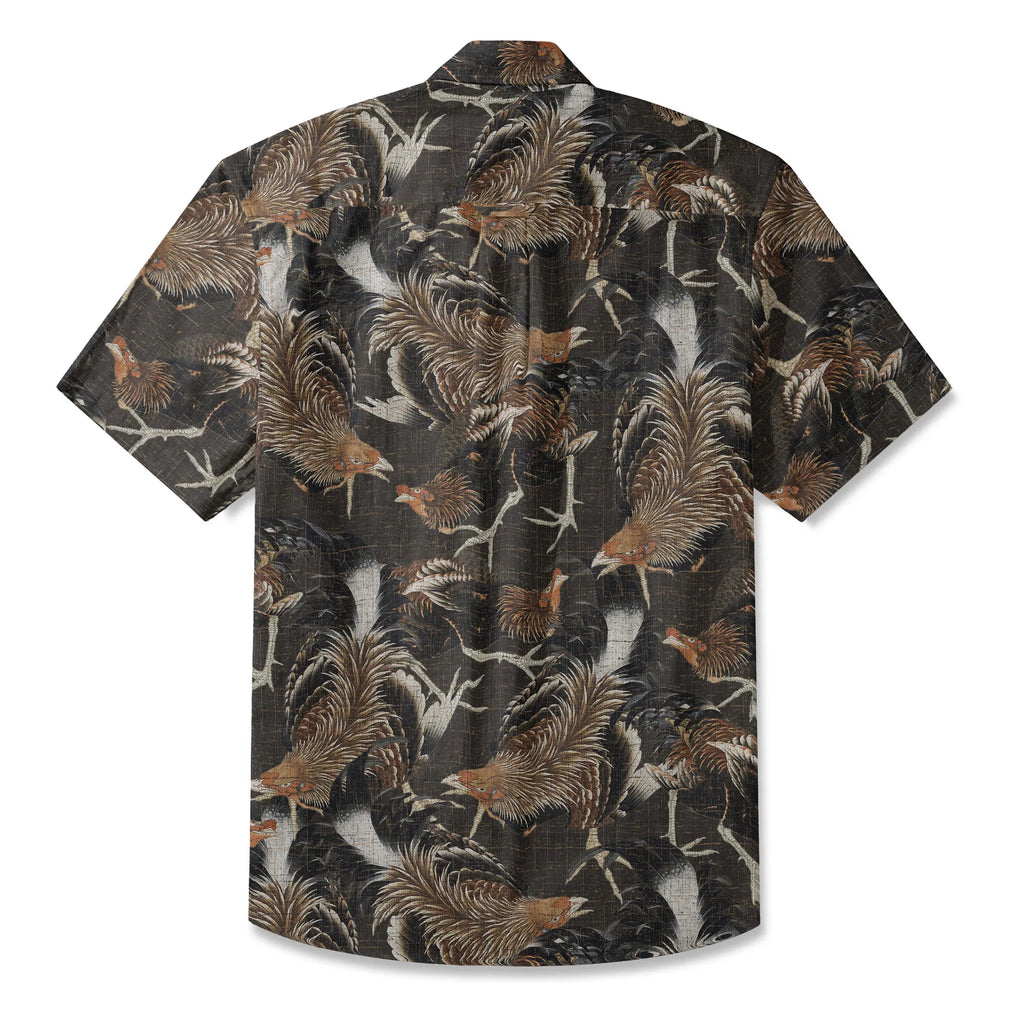 LeosWare® Men's Hawaiian Shirt Short Sleeve Button-up 100% Cotton Aloha Ancient-pattern Rooster Ode By Dudu