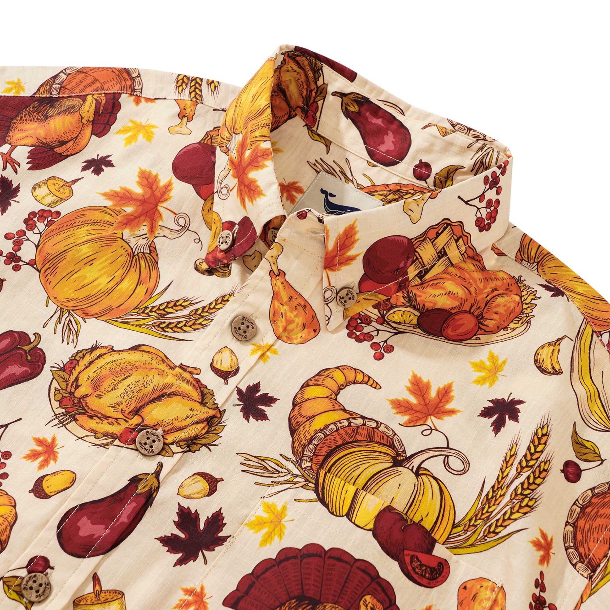 Men's Hawaiian Shirt Short Sleeve Button-down 100% Cotton Yellow Aloha Harvest Harmony Celebration By Huan huan