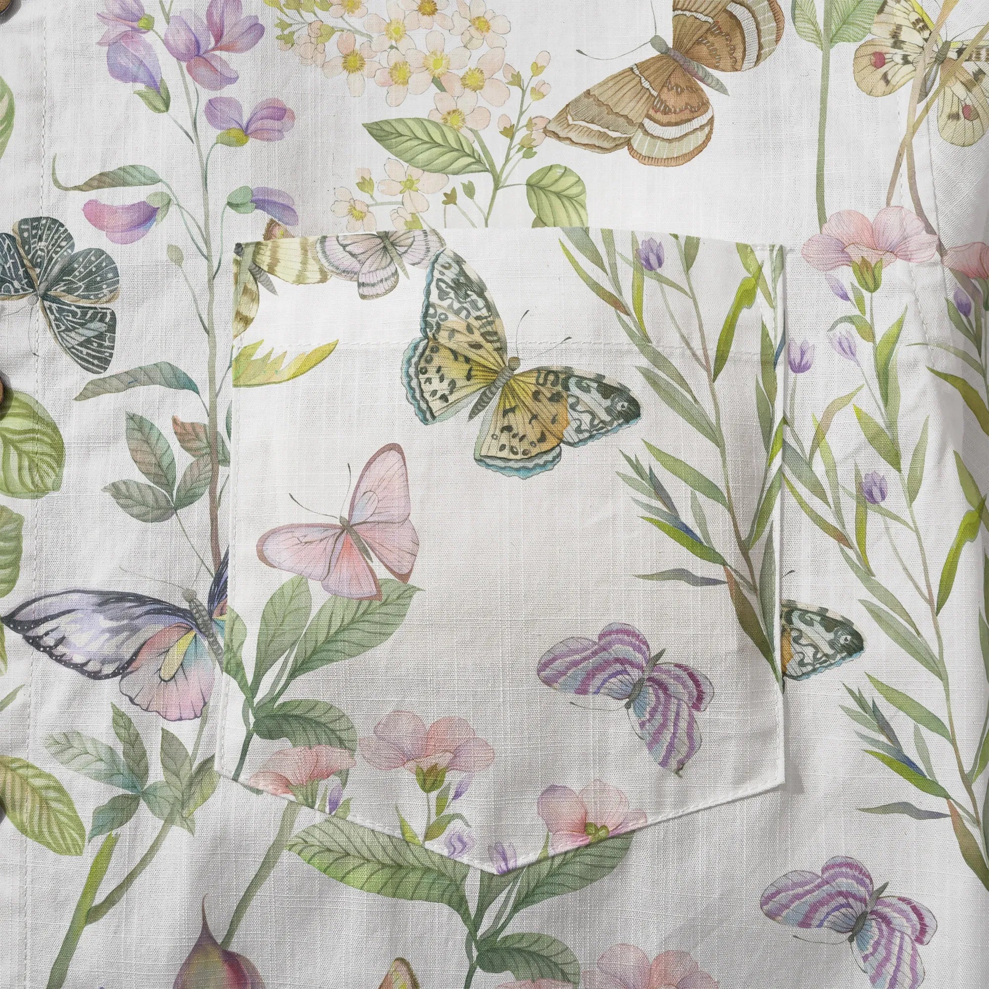 LeosWare® Men's Hawaiian Shirt Short Sleeve Button-up 100% Cotton Green Aloha Butterfly And Floral Fantasy By Huan huan