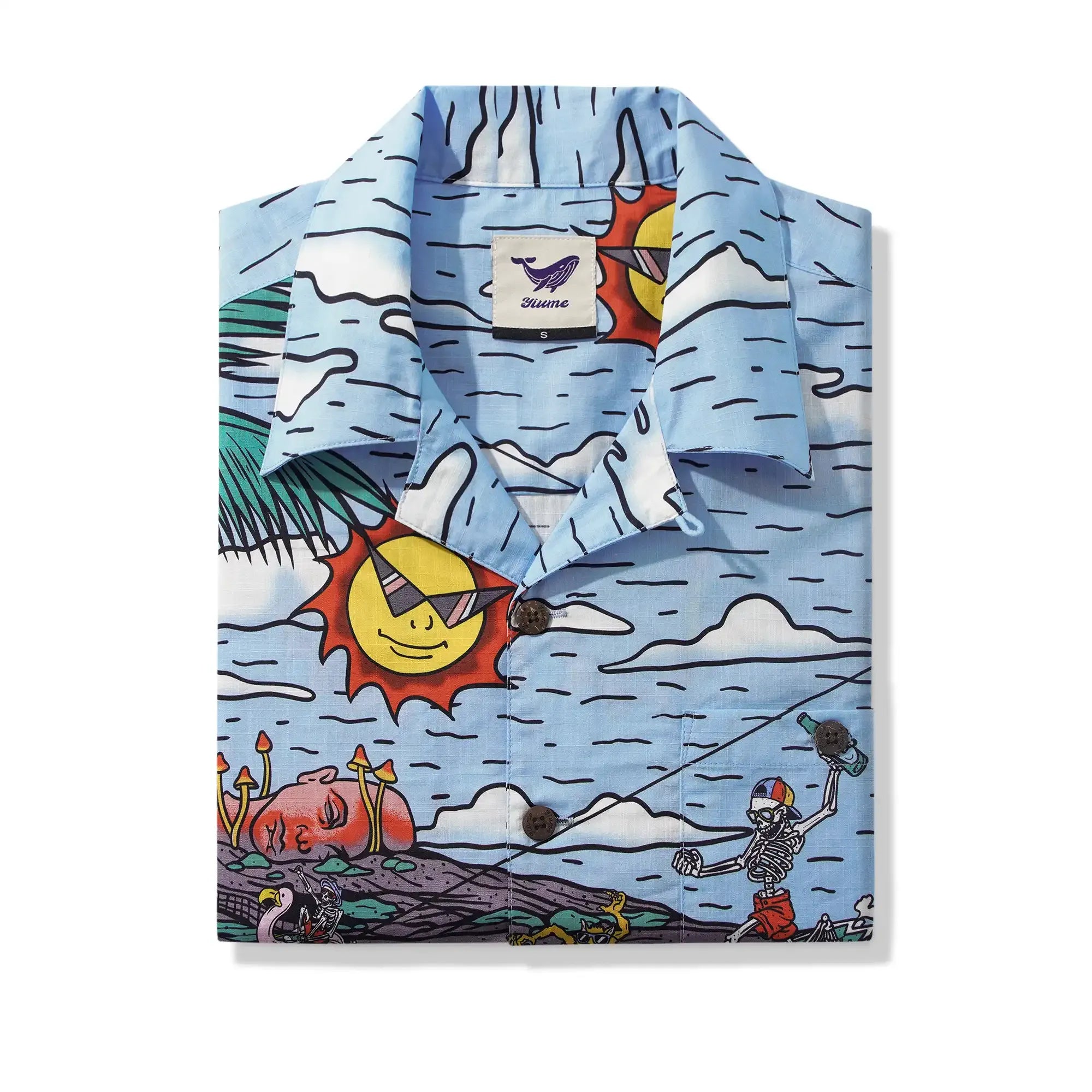 Alien Flamingo Men's Hawaiian Shirt Short Sleeve Camp Collar 100% Cotton Blue Beach Surfing Party Aloha Cosmic Coast Chaos By Huan huan