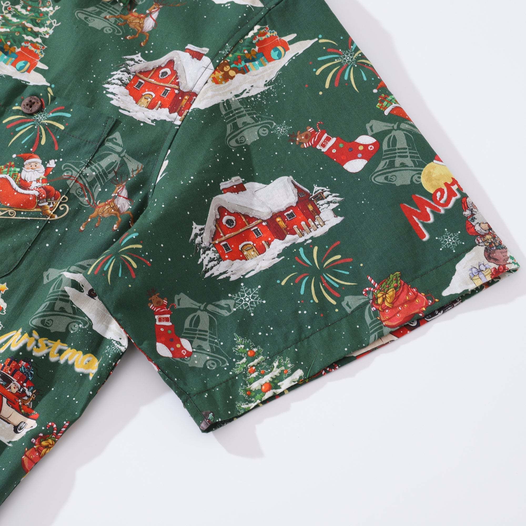 Christmas Gift Men's Hawaiian Shirt A Christmas Eve Snow Print Cotton Camp collar Short Sleeve Aloha Shirt By Sherry