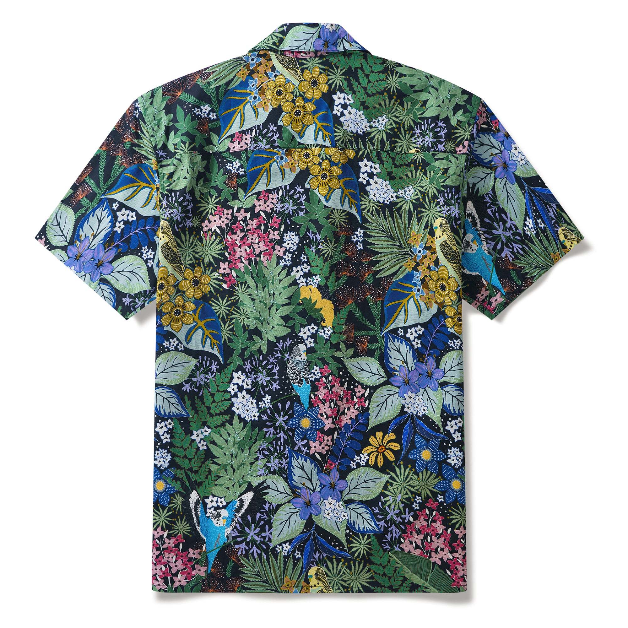 Yiume Tropical Hawaiian Shirt For Men 100% Cotton Short Sleeve Green Camp Collar Parrot Aloha Shirt Parrot's Garden By Zeke