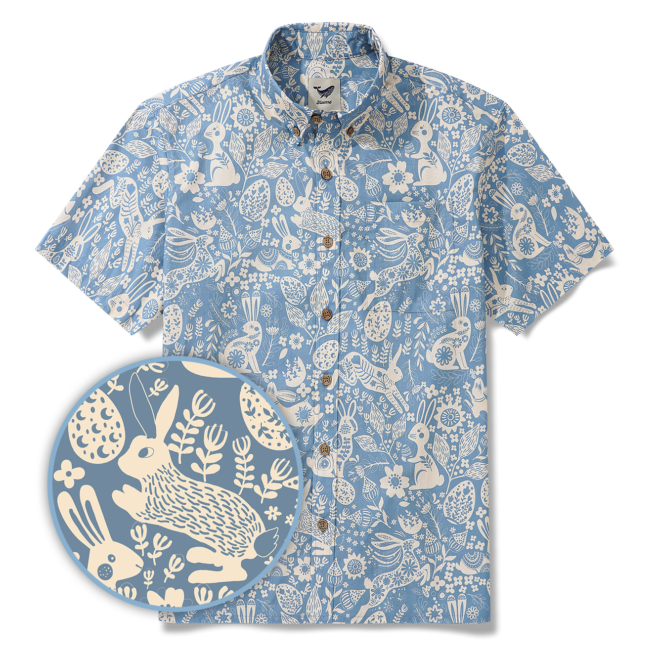 Easter Day Gift Men's Hawaiian Shirt Short Sleeve Button-down 100% Cotton Blue Aloha Spring Revival By Yana