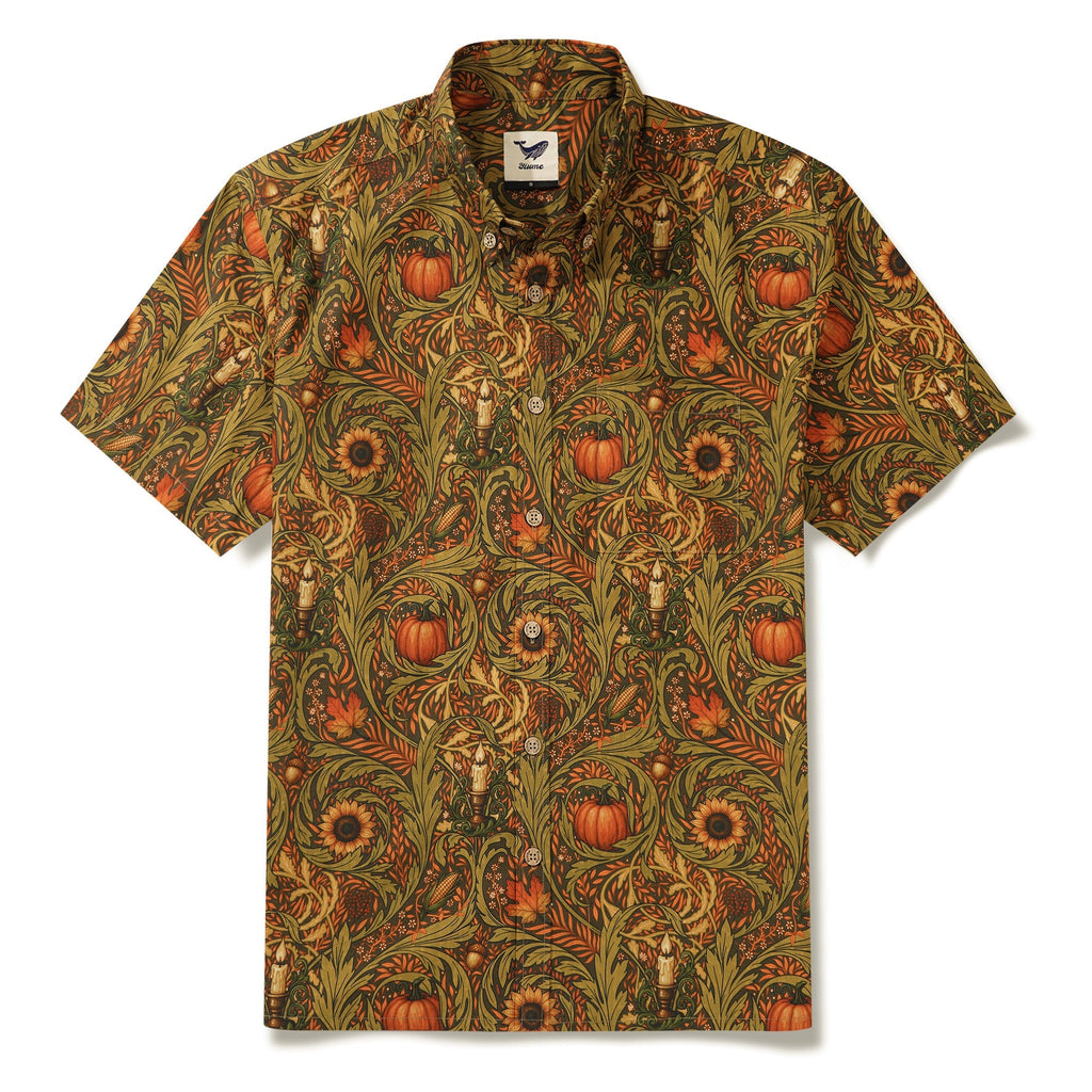 Men's Hawaiian Shirt Short Sleeve Button-down 100% Cotton Green Aloha Morris's Harvest Whisper By Cigar