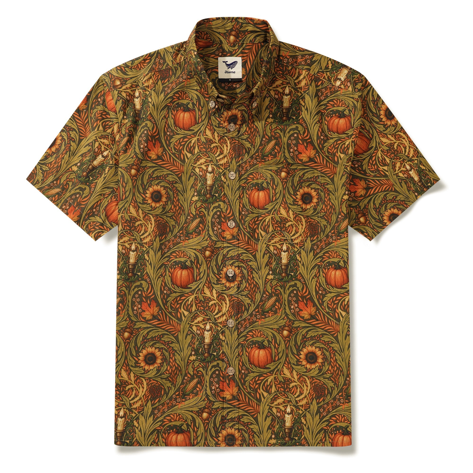 Men's Hawaiian Shirt Short Sleeve Button-down 100% Cotton Green Aloha Morris's Harvest Whisper By Cigar