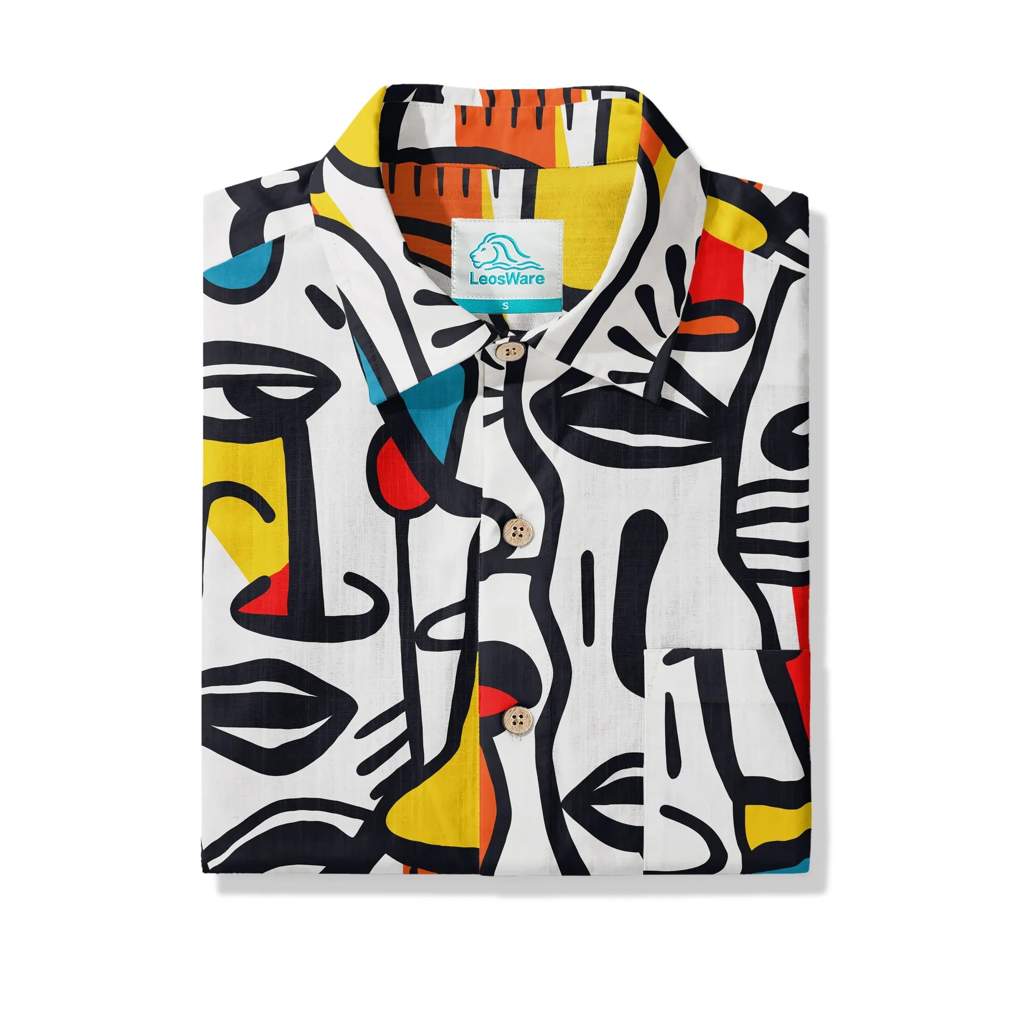 LeosWare® Men's Hawaiian Shirt Short Sleeve Button-up 100% Cotton Aloha Face Paint Palette By Ann