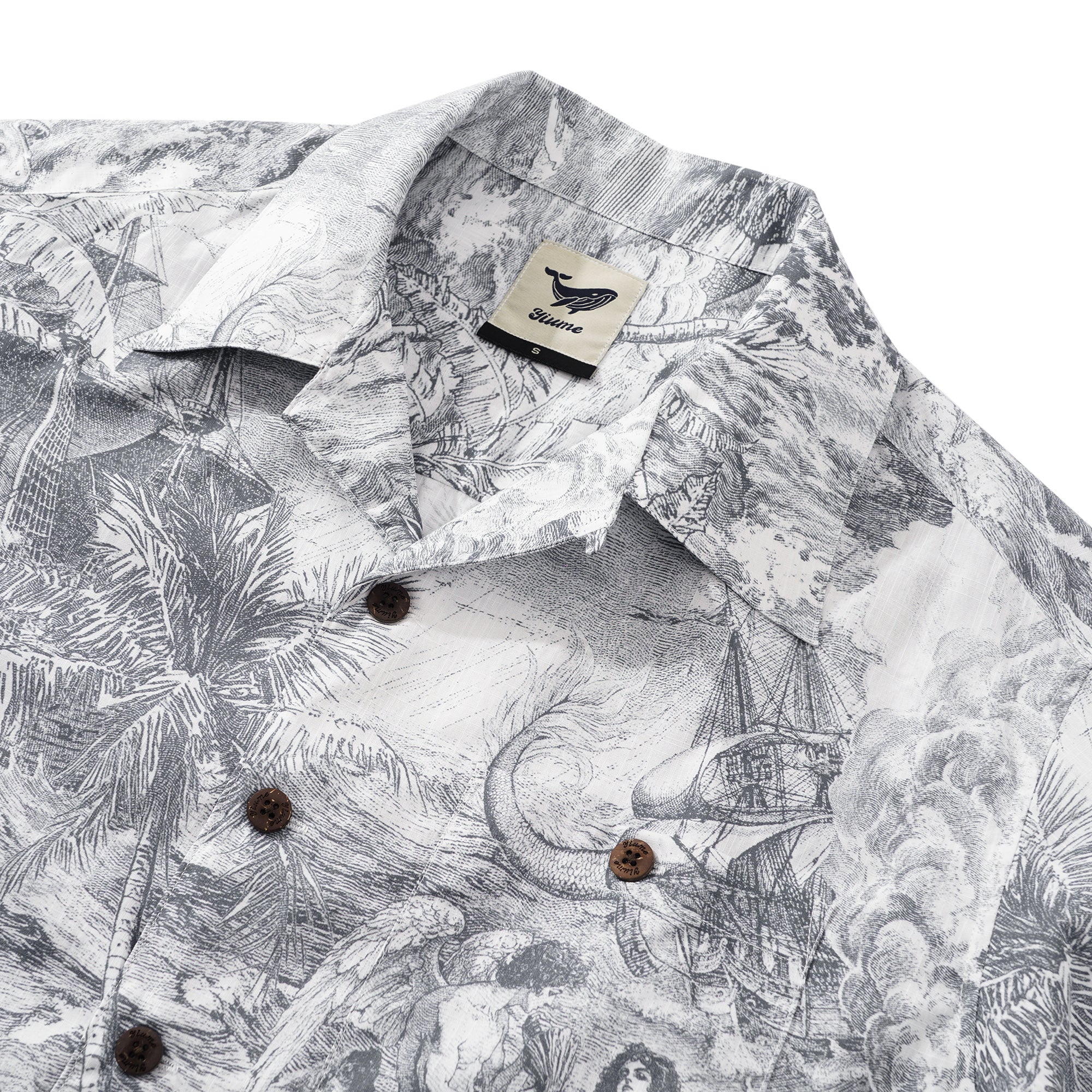 Men's Hawaiian Shirt Short Sleeve Camp Collar 100% Cotton Gray Aloha Ocean Spirit By Zeke