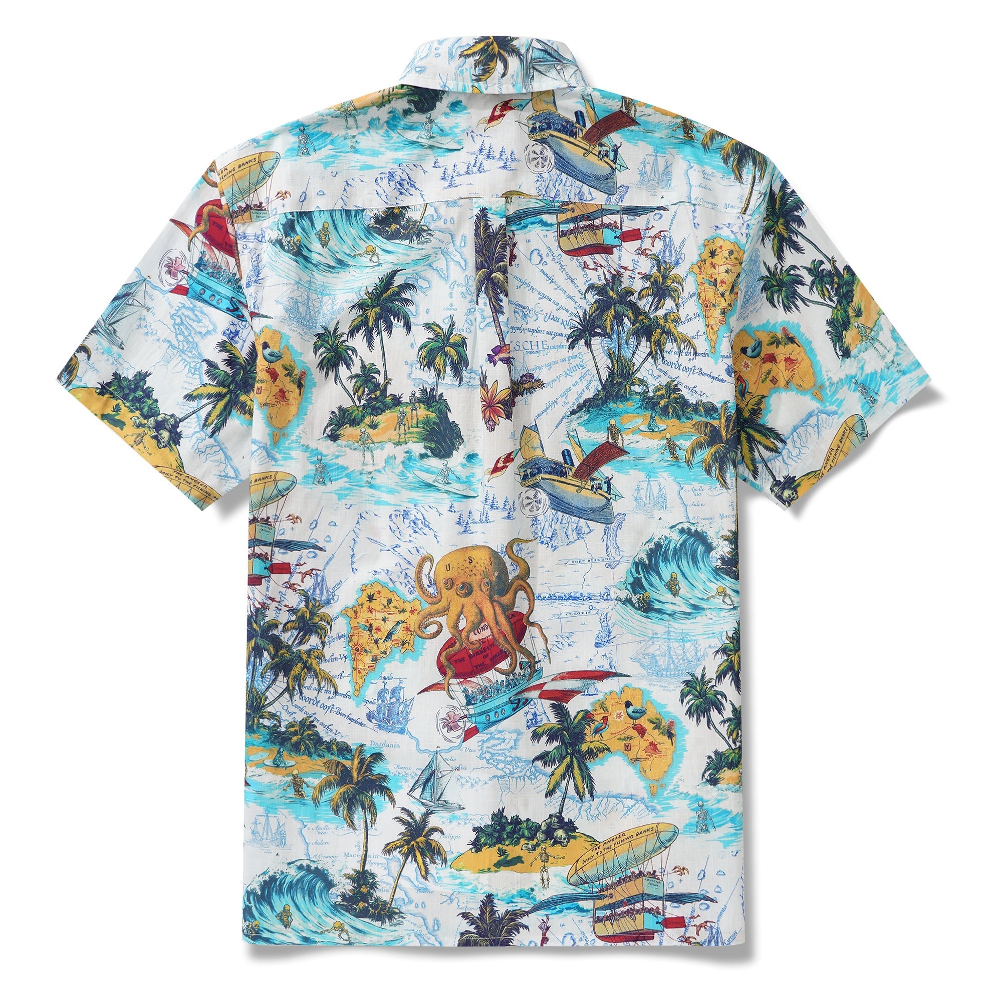 Men's Hawaiian Shirt Short Sleeve Button-down 100% Cotton Blue Aloha Ocean Dreamer By DUDU