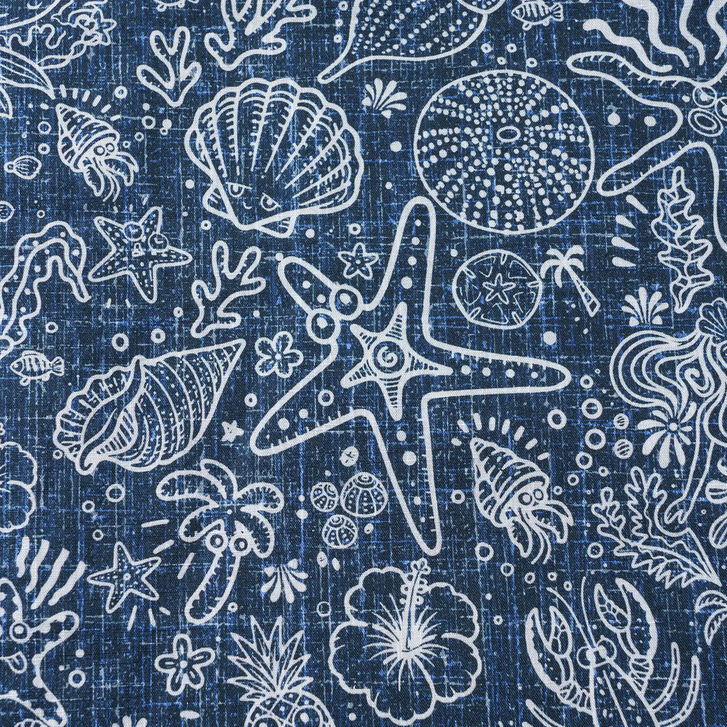 Men's Hawaiian Shirt Short Sleeve Button-down 100% Cotton Beige Aloha Coastal Doodle - Navy Blue By Huan huan