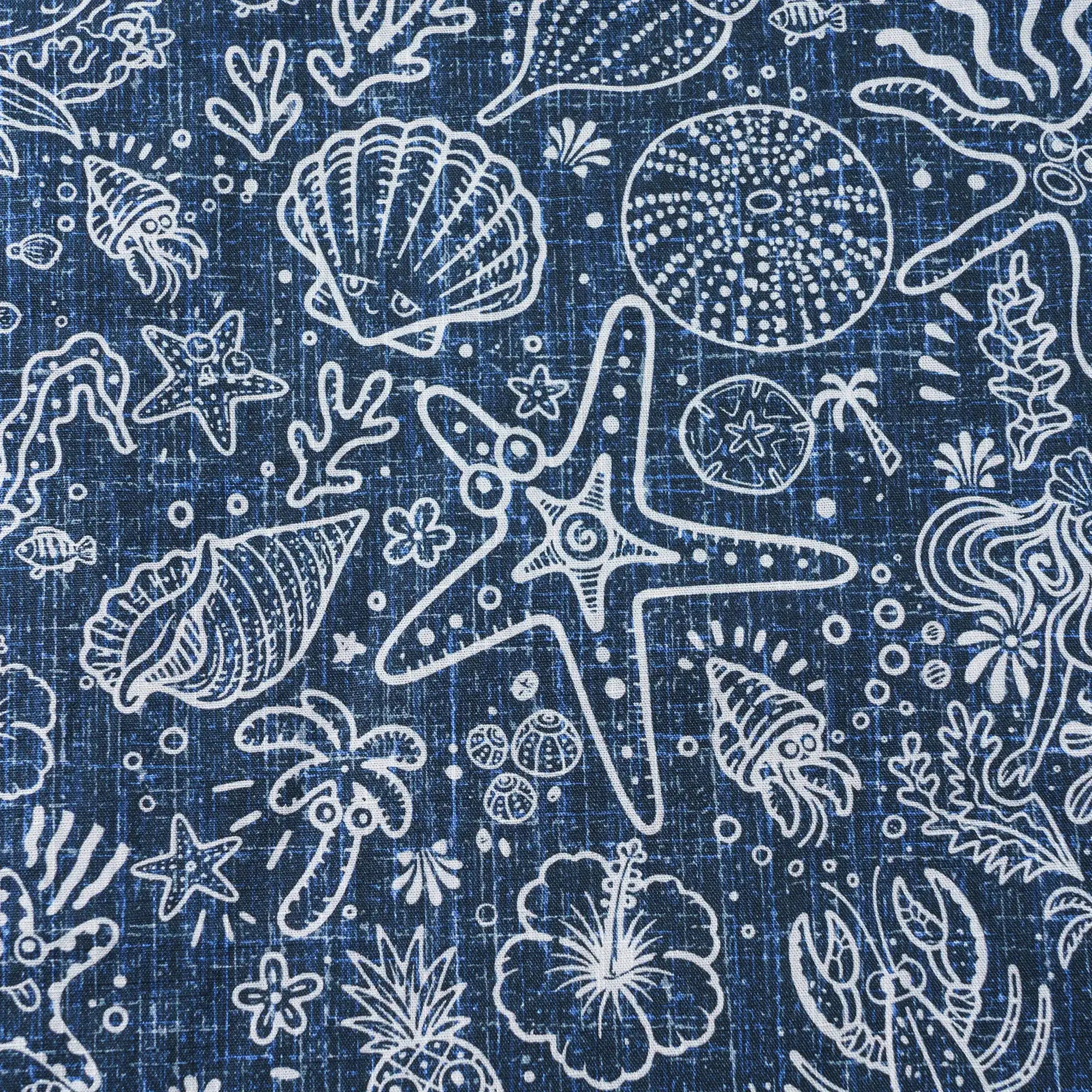 Men's Hawaiian Shirt Short Sleeve Button-down 100% Cotton Beige Aloha Coastal Doodle - Navy Blue By Huan huan
