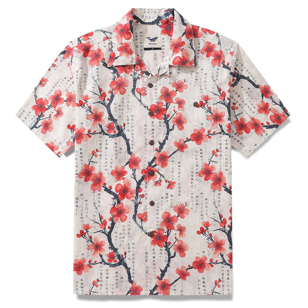 Men's Japanese Shirt 100% Cotton Hawaiian Shirt Poetic Plum Blossoms Camp Collar Shirt By Sun