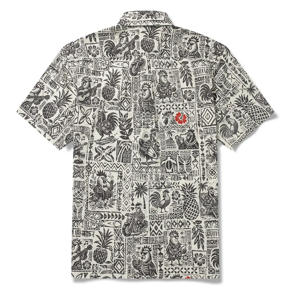 Men's Hawaiian Shirt Short Sleeve Button-down 100% Cotton Black Rooster Aloha The Bone Voyage By Cigar