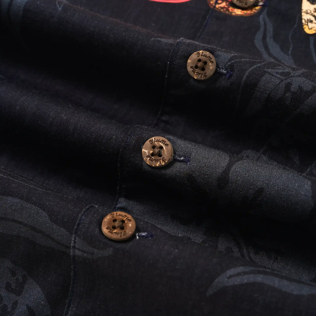 Music Men's Hawaiian Shirt Short Sleeve Camp Collar 100% Cotton Black Aloha Island Serenade By Mo