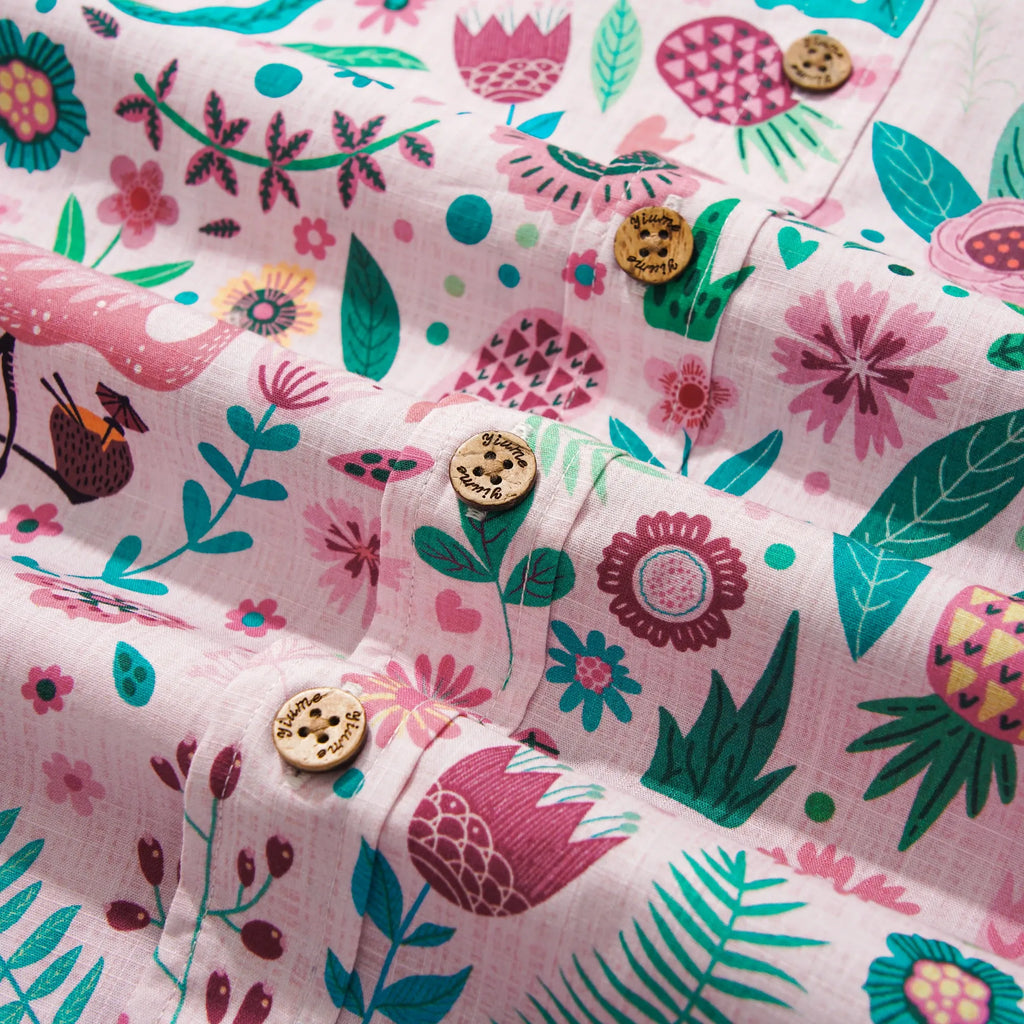 Men's Hawaiian Shirt Short Sleeve Button-down 100% Cotton Aloha Flamingo Petal Escape Flamingo By Cigar