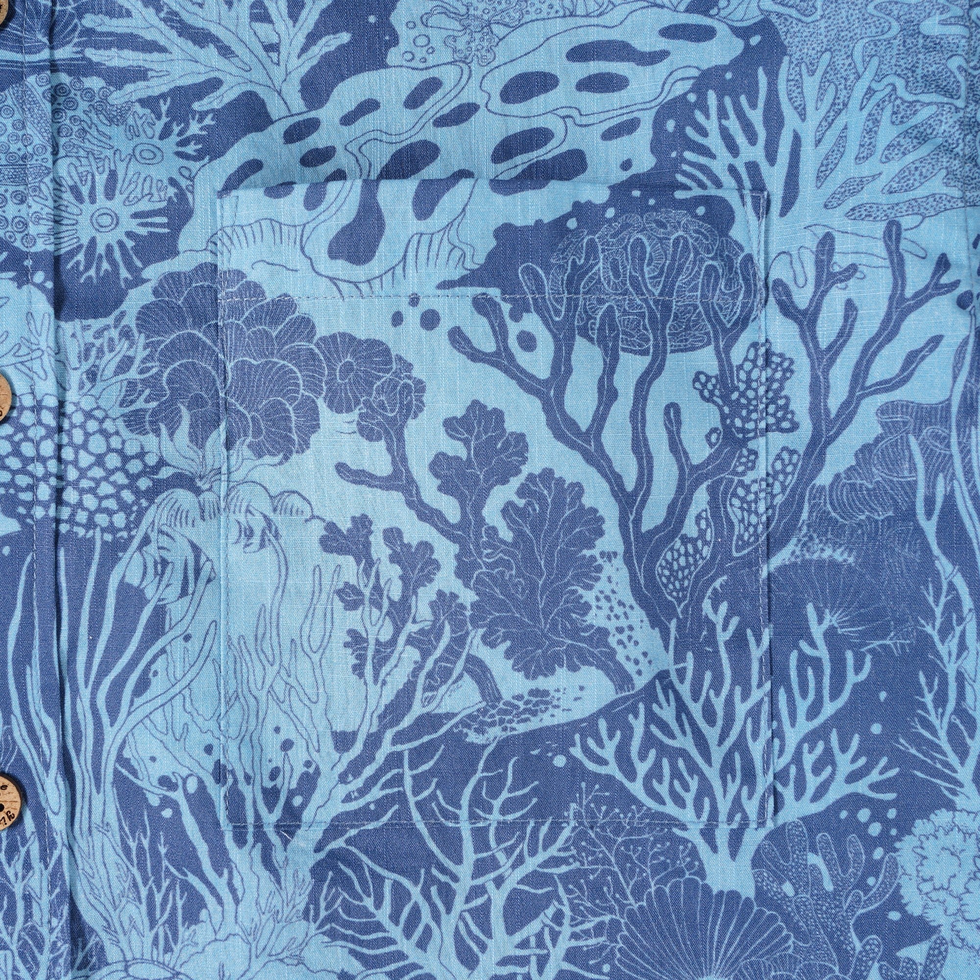 Men's Hawaiian Shirt Short Sleeve Button-down 100% Cotton Blue Aloha Undersea Coral Reef By Zeke