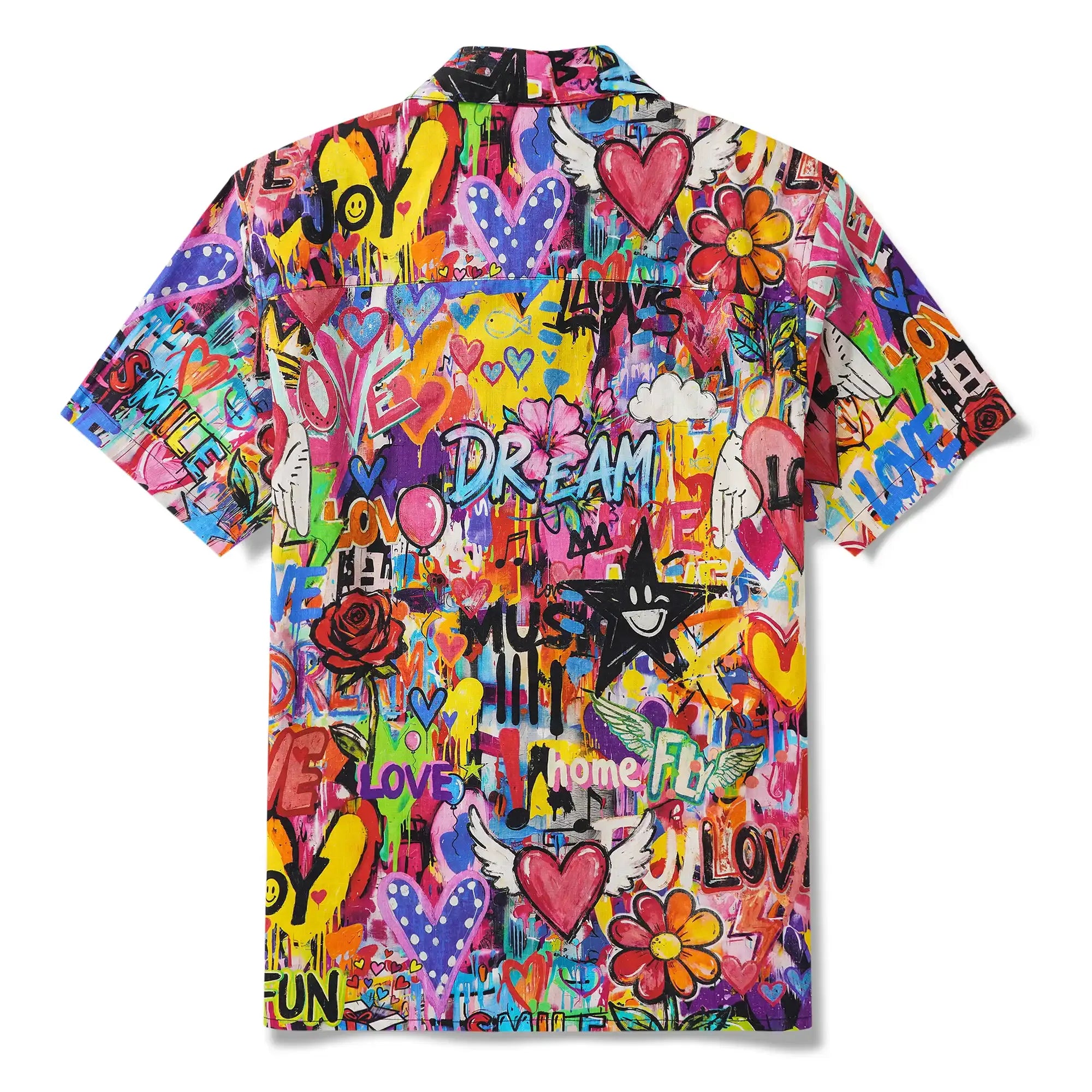Men's Hawaiian Shirt Short Sleeve Camp Collar 100% Cotton Aloha Artistic Love Graffiti Fun By Mo