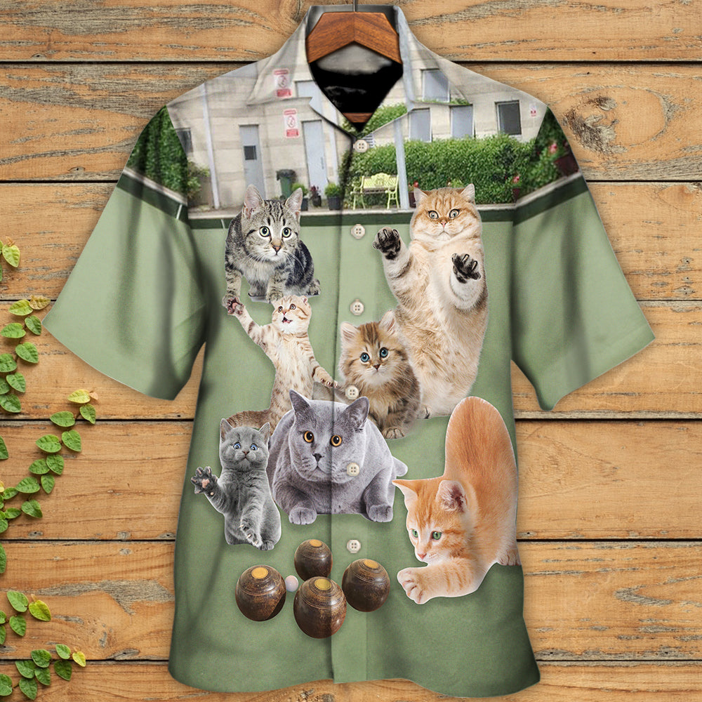 Lawn Bowling Cat Play In Yard - Hawaiian Shirt