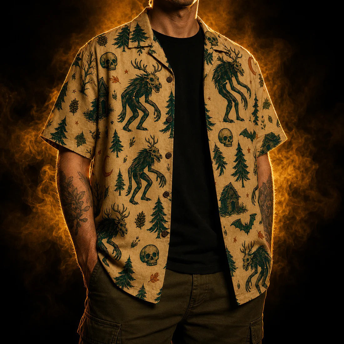 Northern Hunger — Folk Horror Wendigo Hawaiian Shirt
