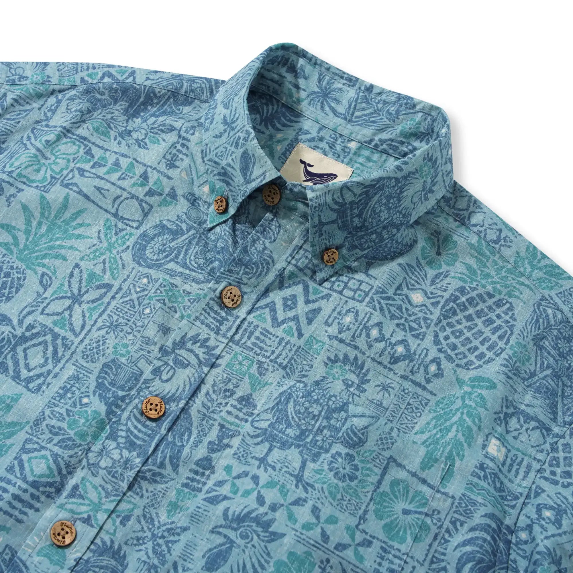 Men's Hawaiian Shirt Short Sleeve Button-down 100% Cotton Blue Rooster Aloha The Bone Voyage By Cigar