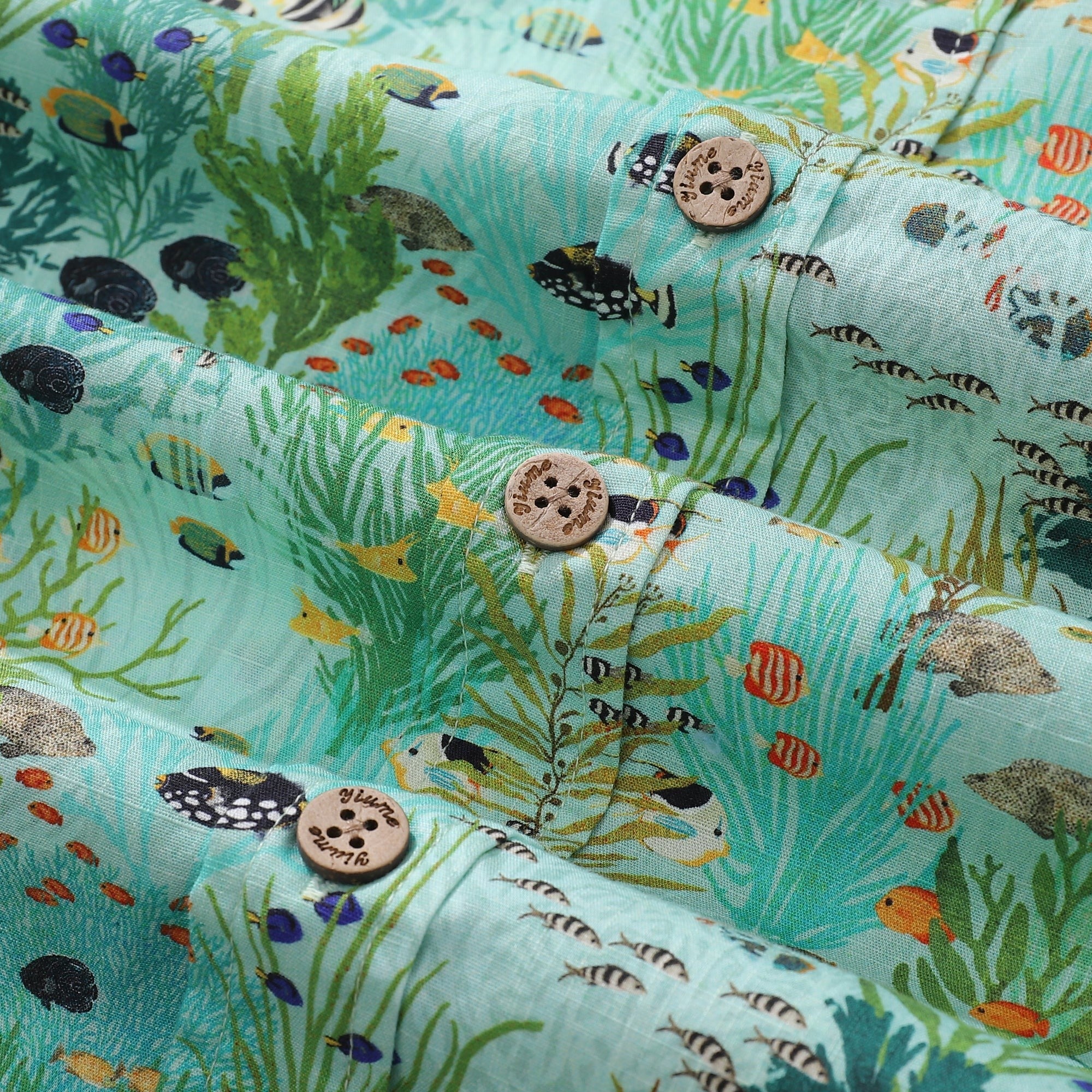 Green Hawaiian Shirt For Men Tropicial Fish Shirt The Coral Reef By Katherine Quinn Button-down Short Sleeve 100% Cotton Shirt