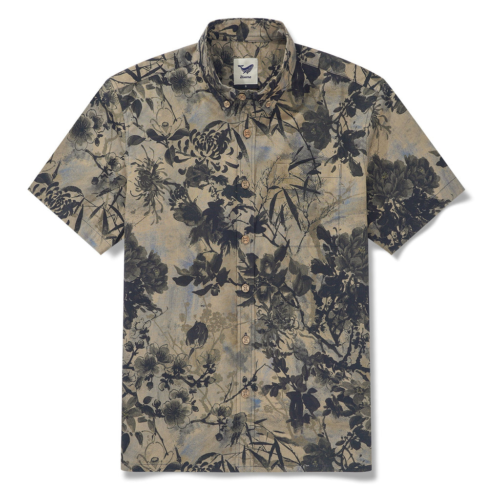 Men's Hawaiian Shirt Short Sleeve Button-down 100% Cotton Brown Aloha Shirt By Sun