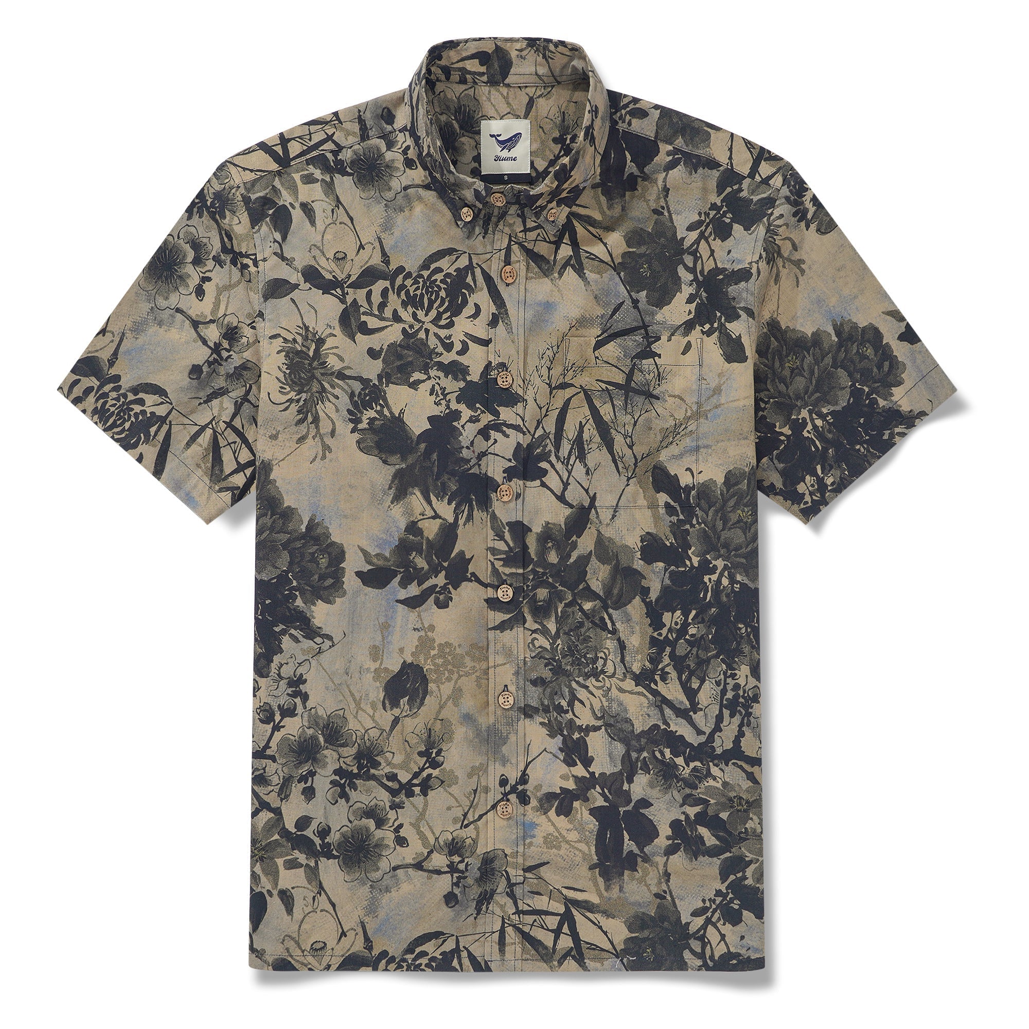 Men's Hawaiian Shirt Short Sleeve Button-down 100% Cotton Brown Aloha Shirt By Sun