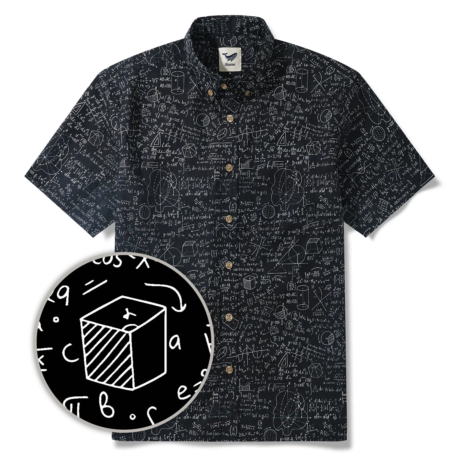 Geek Chic Men's Hawaiian Shirt Short Sleeve Button-down 100% Cotton Black Aloha The Problem Solver Math Formula Physics Equation Science Chalkboard By Yana