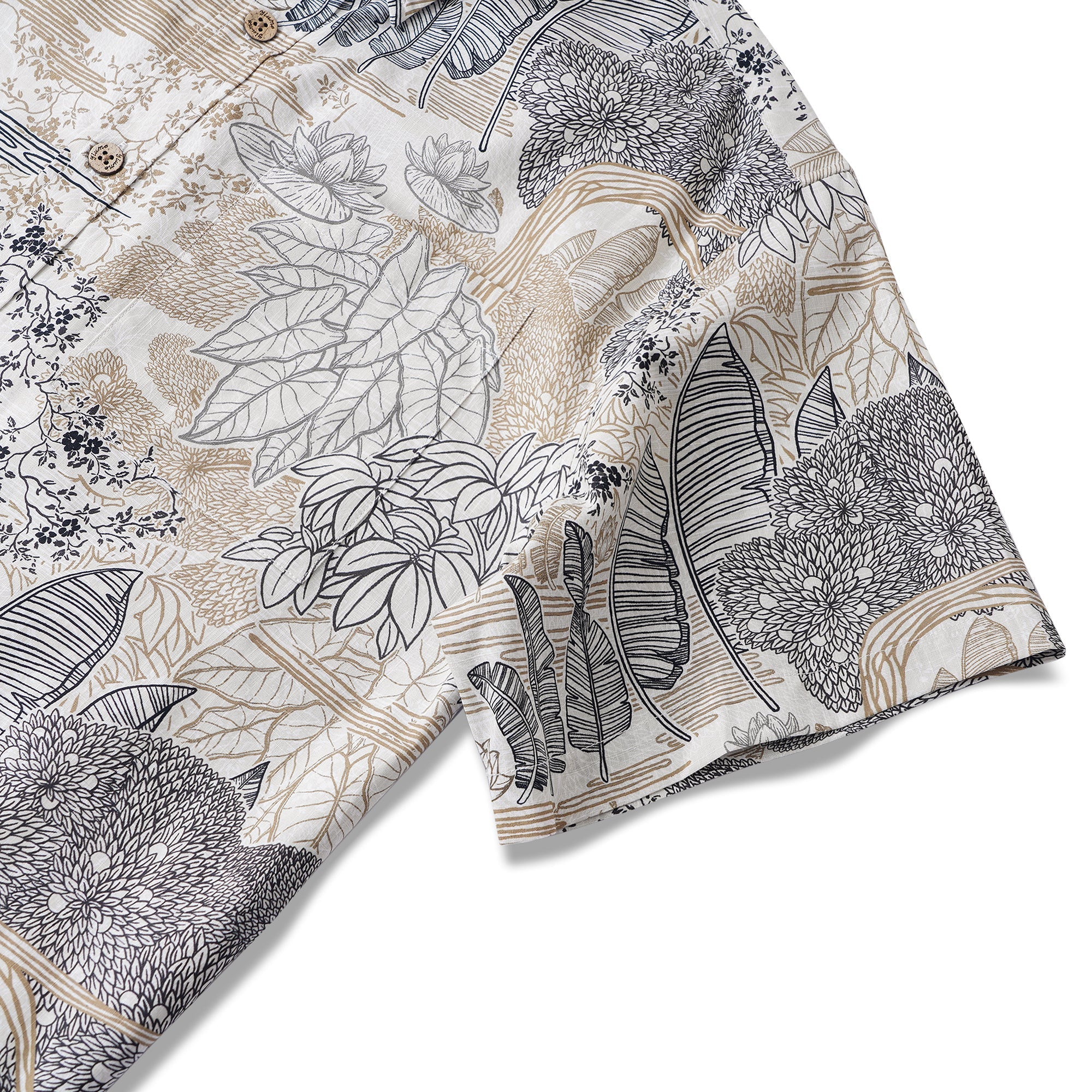 Botanical Oasis 100% Cotton Men's Short Sleeve Button-down Shirt Brown Aloha Hawaiian By Yakima