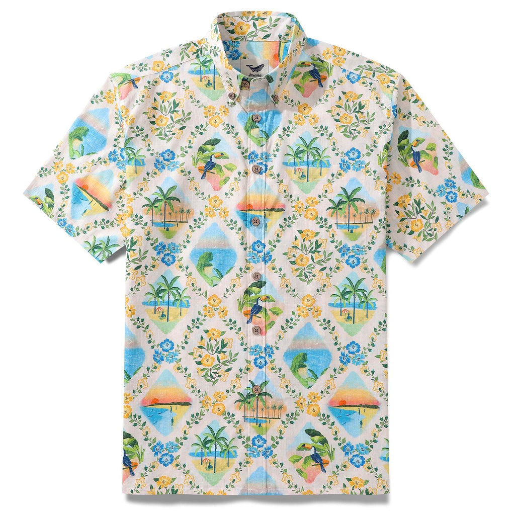 Hawaiian Shirt For Men Hawaiian Scenery Button-down Shirt Short Sleeve 100% Cotton Shirt By Sherry