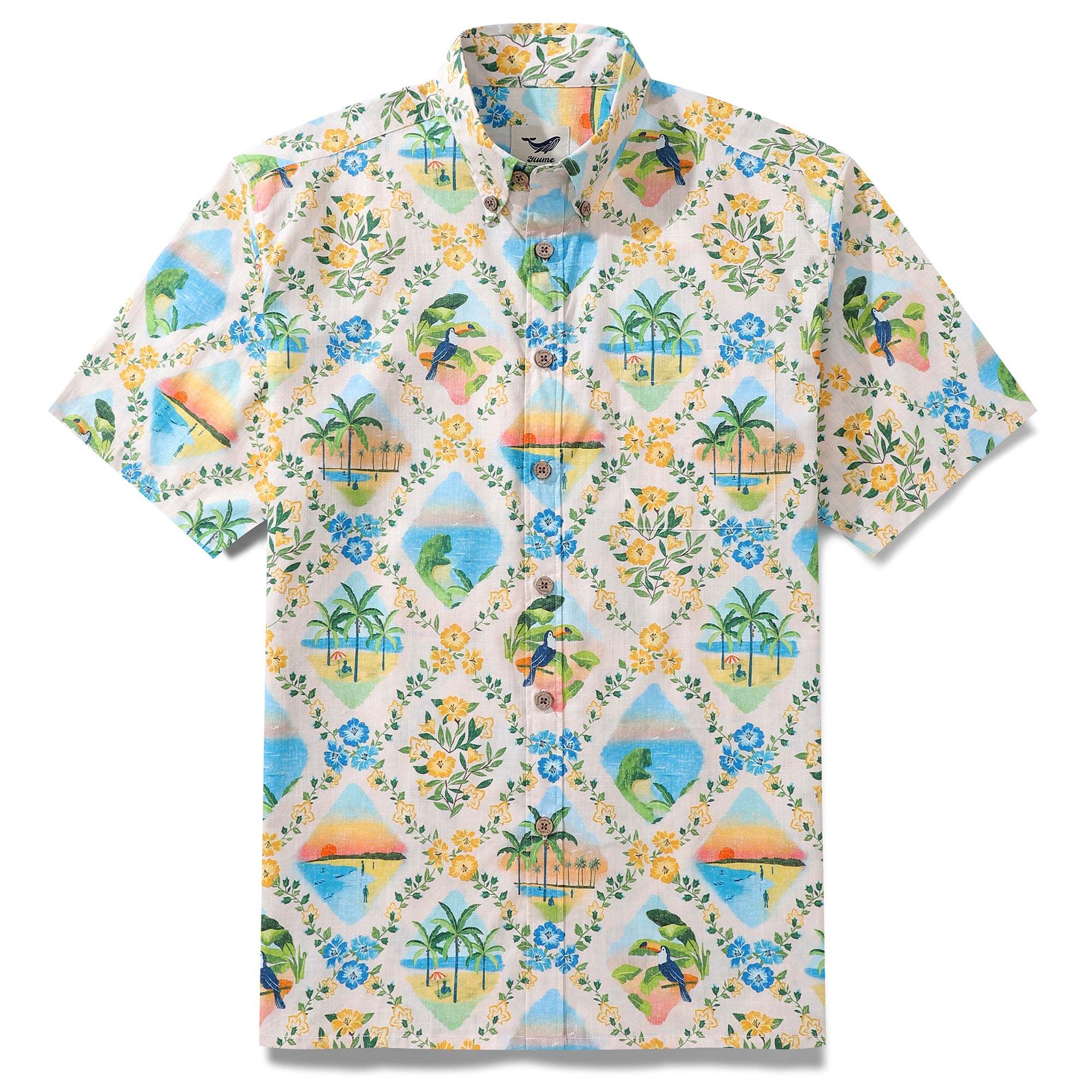 Hawaiian Shirt For Men Hawaiian Scenery Button-down Shirt Short Sleeve 100% Cotton Shirt By Sherry