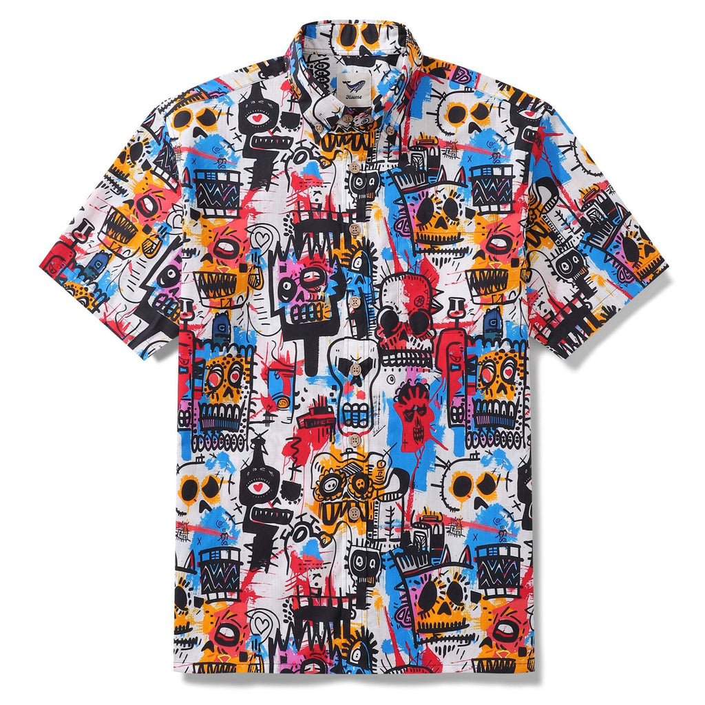 Hawaiian Shirt For Men Halloween Doodles Button-down Shirt Short Sleeve 100% Cotton Shirt By Sun
