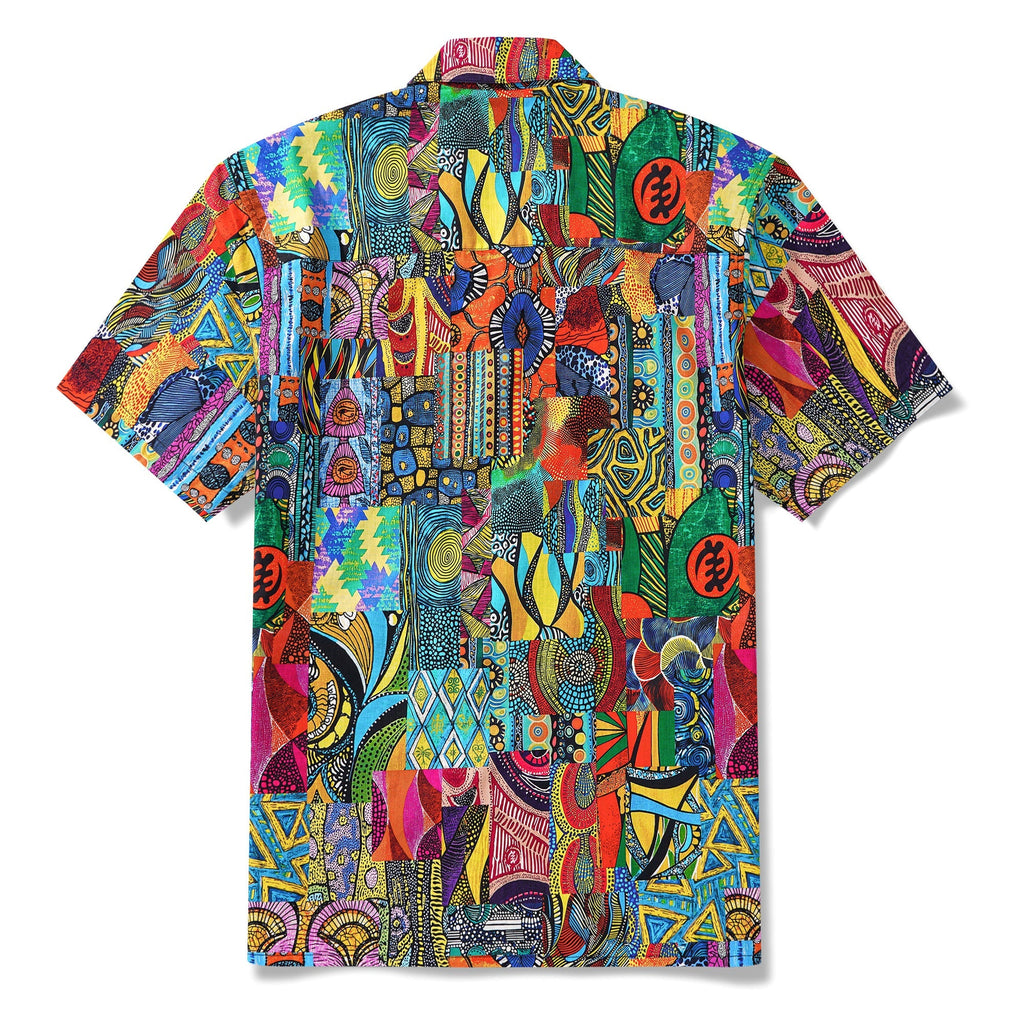 Men's Hawaiian Shirt African Print Shirt 100% Cotton Short Sleeve Camp Collar Aloha Savanna Rhythm By Mo