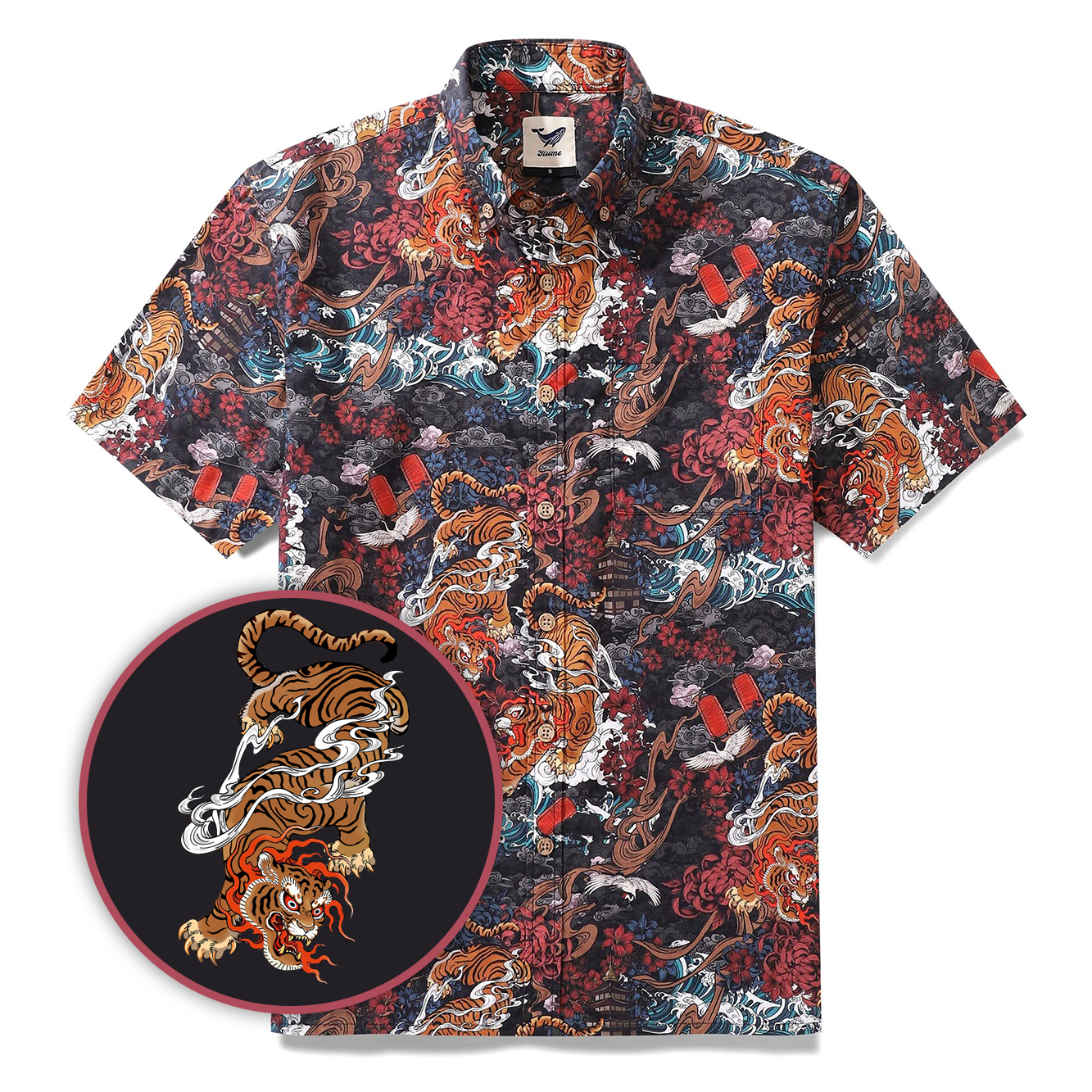 Men's Tiger Shirt 1950s Vintage Hawaiian Shirt For Men Short Sleeve Cotton Aloha Shirt Tiger In The Mist By Yakima