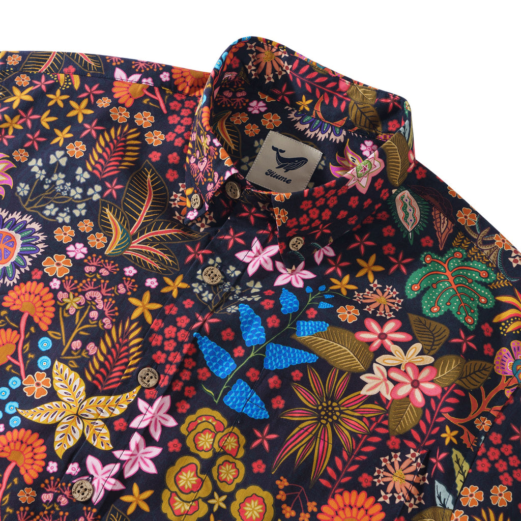 1950s Floral Hawaiian Shirt 100% Cotton Men's Short Sleeve Button-down Aloha Shirt Exquisite Floral Tapestry By Mo