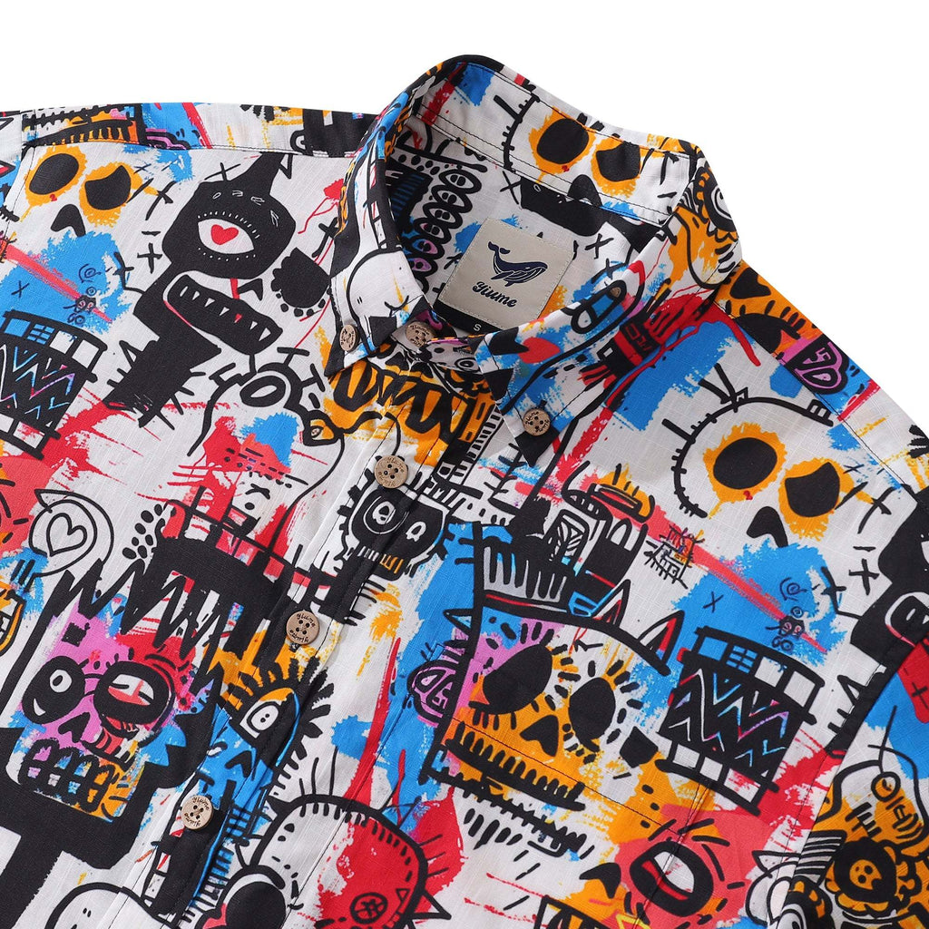 Hawaiian Shirt For Men Halloween Doodles Button-down Shirt Short Sleeve 100% Cotton Shirt By Sun