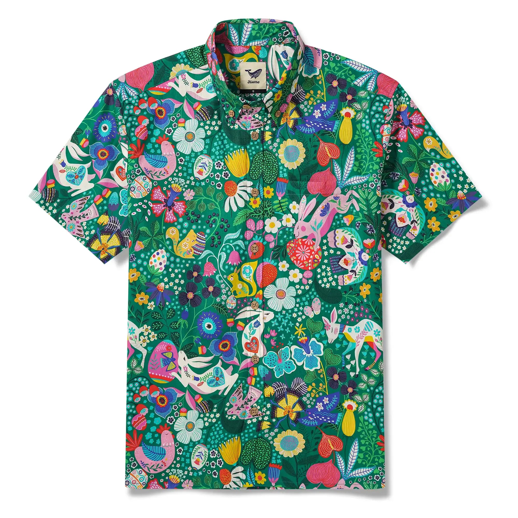 Easter Day Men's Rabbit Hawaiian Shirt Short Sleeve Button-down 100% Cotton Beige Aloha Countryside Easter Feast By Huan huan