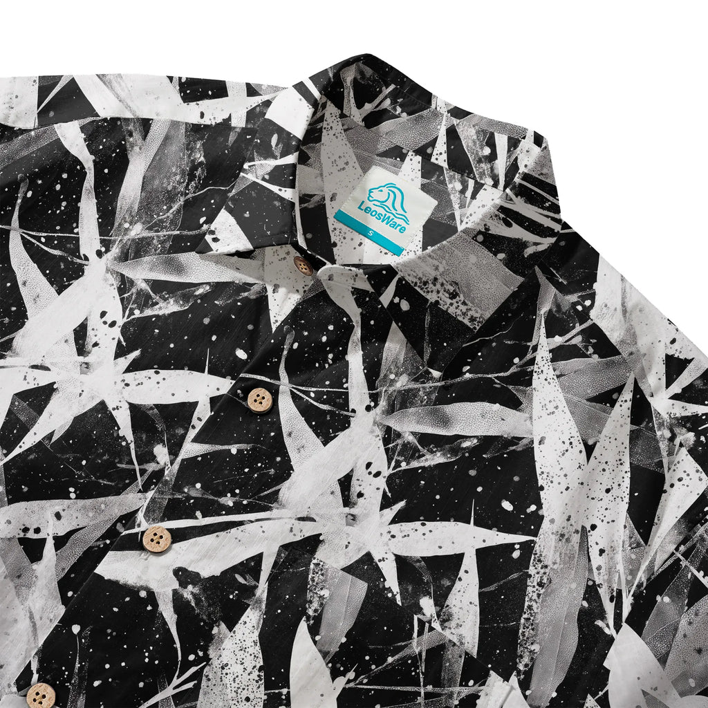 LeosWare® Men's Hawaiian Shirt Short Sleeve Button-up 100% Cotton Black Aloha Snow Falling Among The Bamboo By Ann