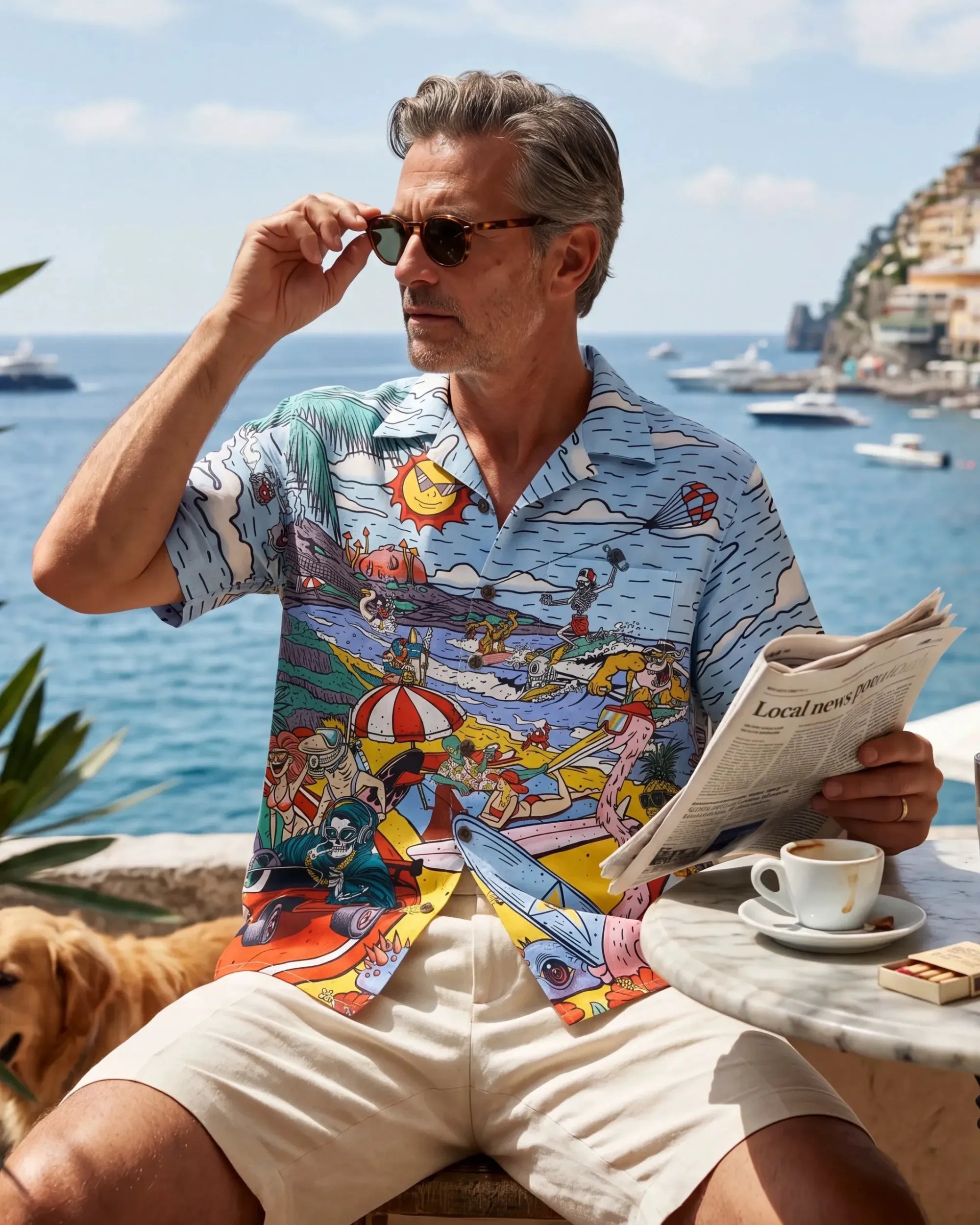 Alien Flamingo Men's Hawaiian Shirt Short Sleeve Camp Collar 100% Cotton Blue Beach Surfing Party Aloha Cosmic Coast Chaos By Huan huan