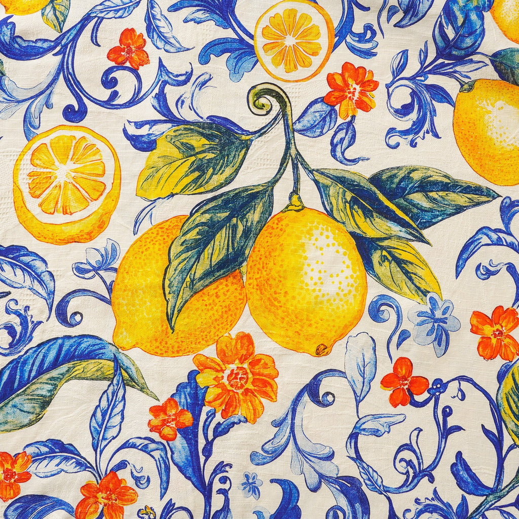 100% Silk Men's Hawaiian Shirt Short Sleeve Camp Collar 100% Silk Blue Aloha Sunlit Lemons By Mo