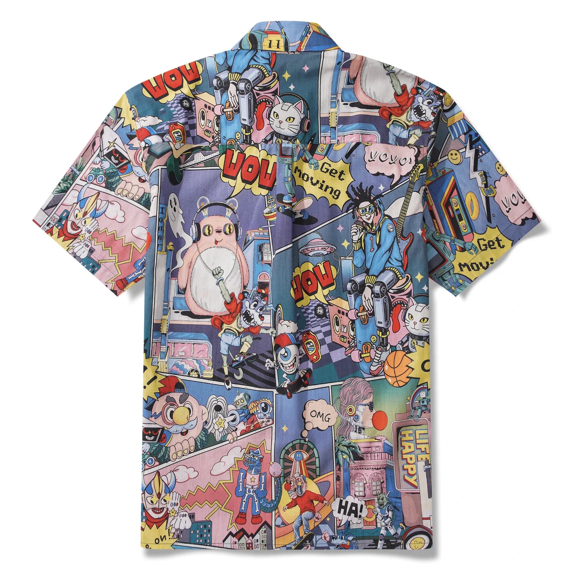 Alien Men's Hawaiian Shirt Short Sleeve Button-down 100% Cotton Blue Aloha Retro-futurism Jam By Huan huan