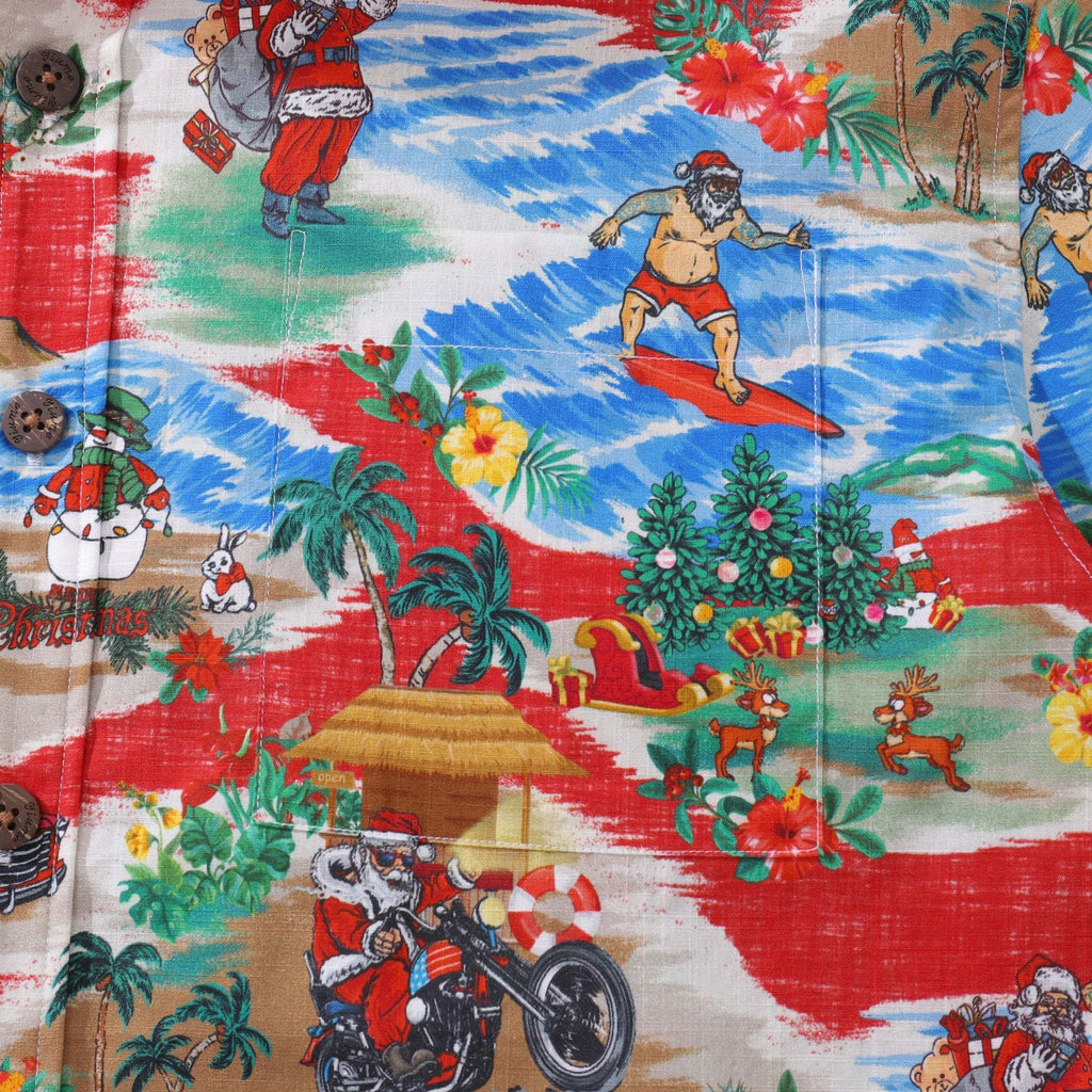 Christmas Santa's Wild Rides: Harley and Surf Men's Button-down Shirt 100% Cotton Santa Claus On A Harley By Amy