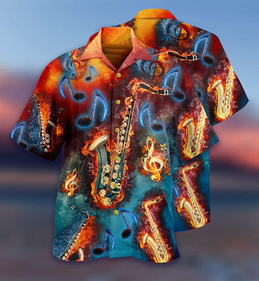 Saxophone Music Love It Red Black Blue - Hawaiian Shirt